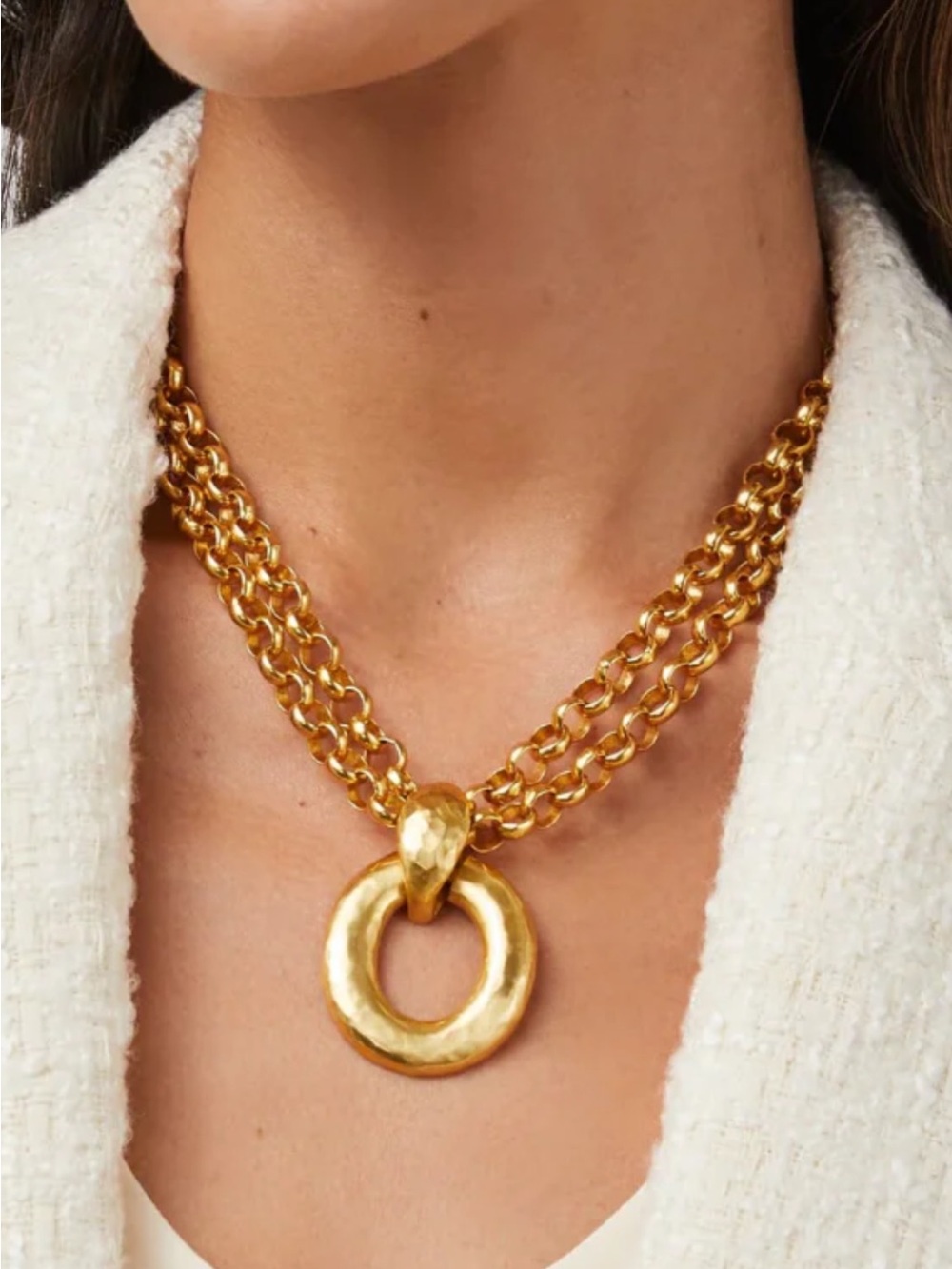 Julie Vos Palermo Gold Chunky Chain Necklace with Circular Pendant - Picture 2 of 10